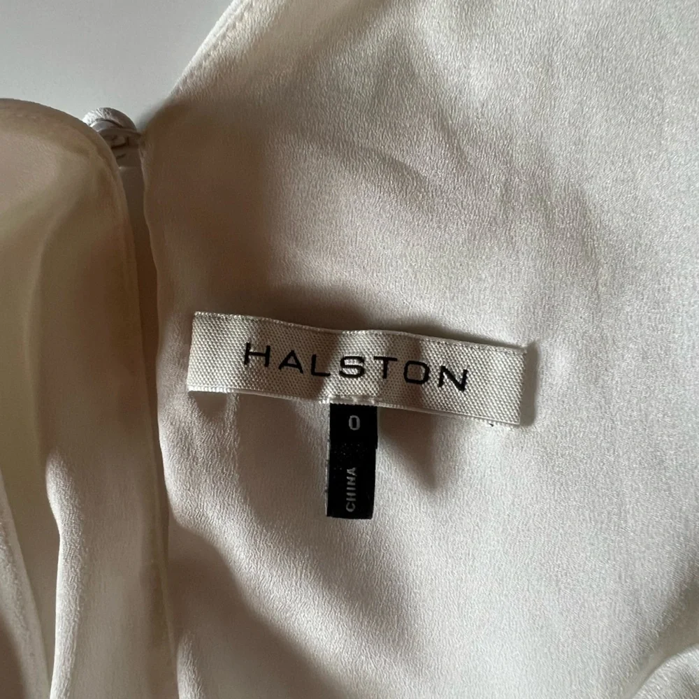 Halston Draped Sleeve Tapered Leg Crepe Jumpsuit White Size 0 - Picture 11 of 16